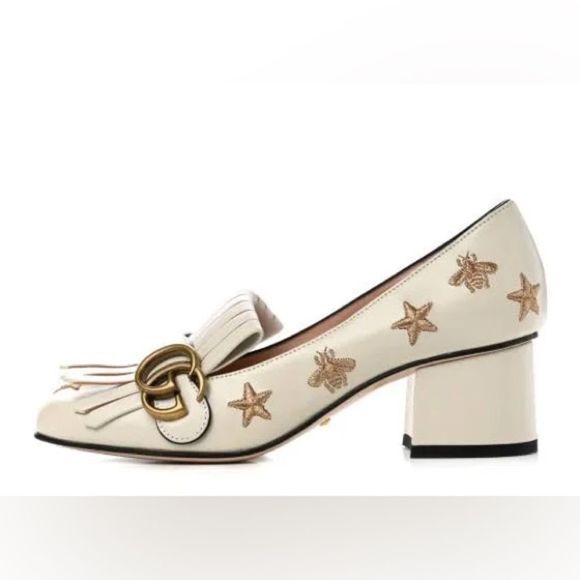 Gucci Cream Loafers with Gold Embroidery - Picture 1 of 16